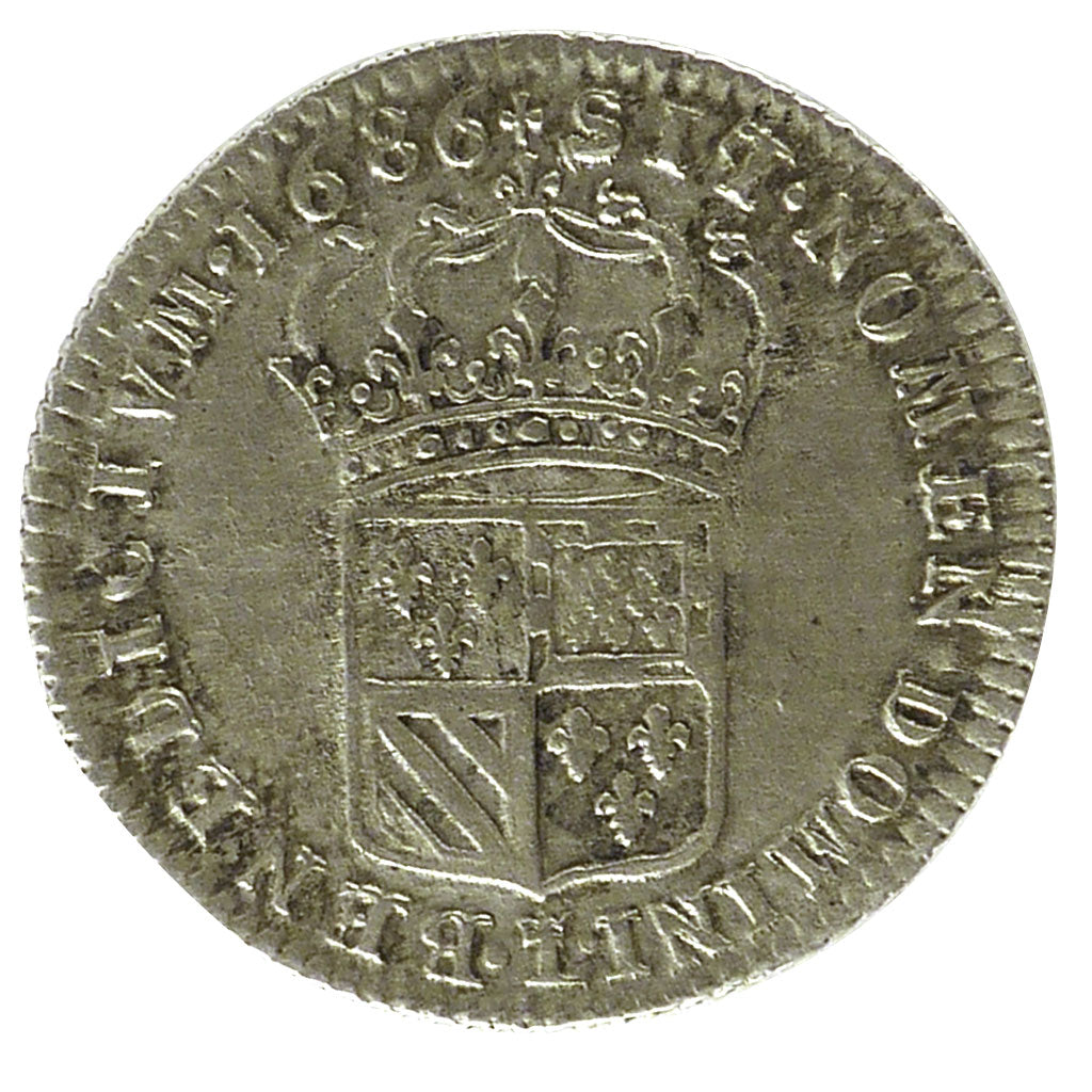 FRANCE, 1/8 Ecu, 1686, Lille, AU(50-53), Silver, Gadoury #130, 4.65