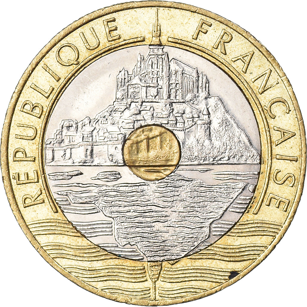 Coin, France, Mont Saint Michel, 20 Francs, 1995, EF(40-45), Tri-Metallic