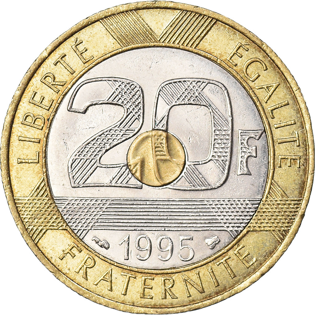 Coin, France, Mont Saint Michel, 20 Francs, 1995, EF(40-45), Tri-Metallic