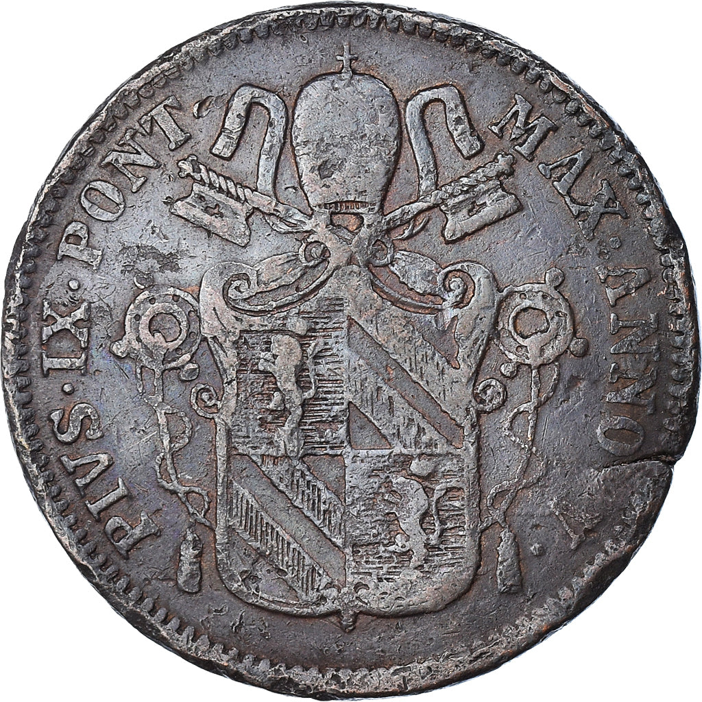 Moneta, STATI ITALIANI, PAPAL STATES, Pius IX, Baiocco, 1850, Roma, MB, Rame