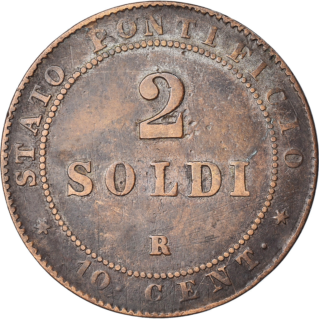 Coin, ITALIAN STATES, PAPAL STATES, Pius IX, 2 Soldi, 10 Centesimi, 1867, Roma