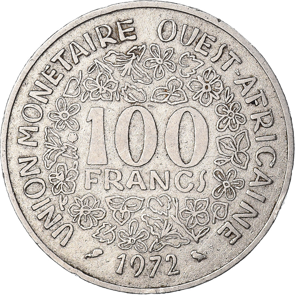 Moneda, Estados del África Occidental, 100 Francs, 1972, BC+, Níquel, KM:4