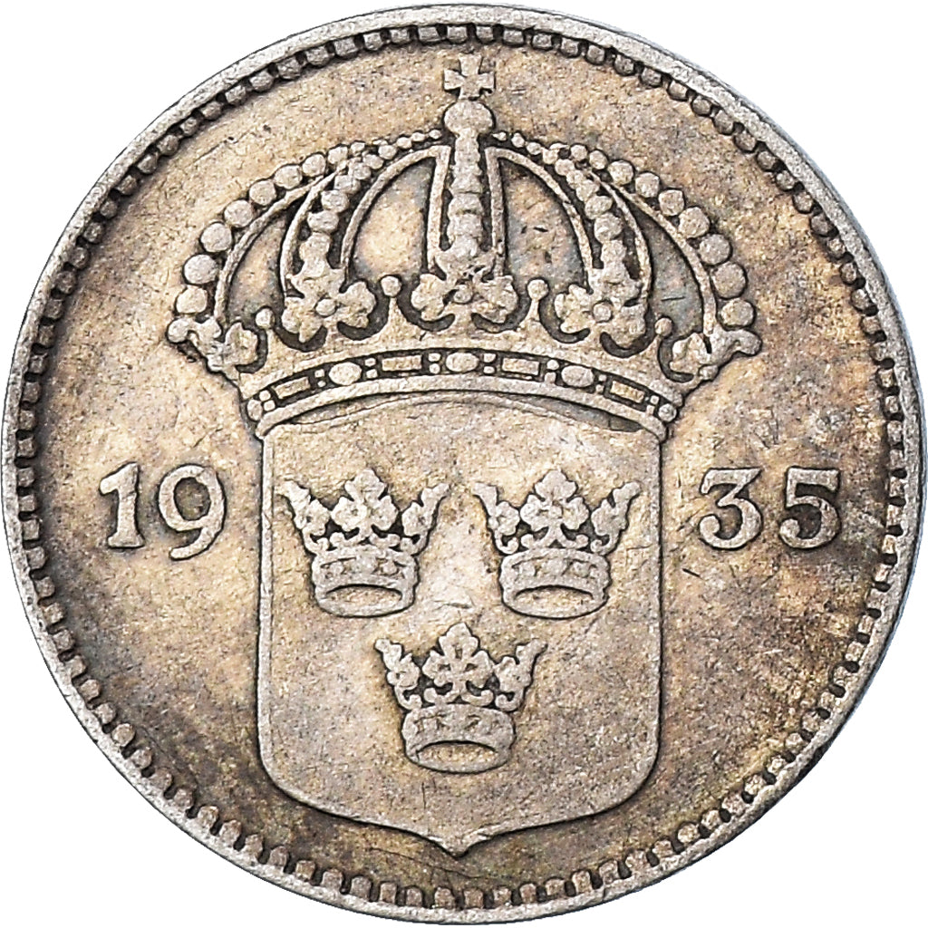 Munten, Zweden, Gustaf V, 10 Öre, 1935, ZF, Zilver, KM:780