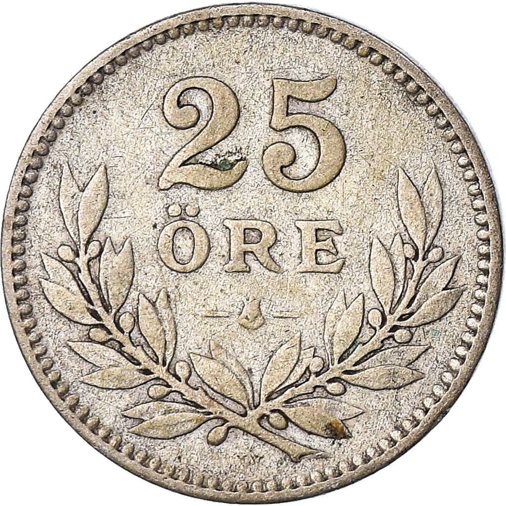 Moneda, Suecia, Gustaf V, 25 Öre, 1914, BC+, Plata, KM:785