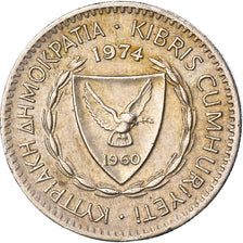 Moneta, Cypr, 25 Mils, 1974, EF(40-45), Miedź-Nikiel, KM:40