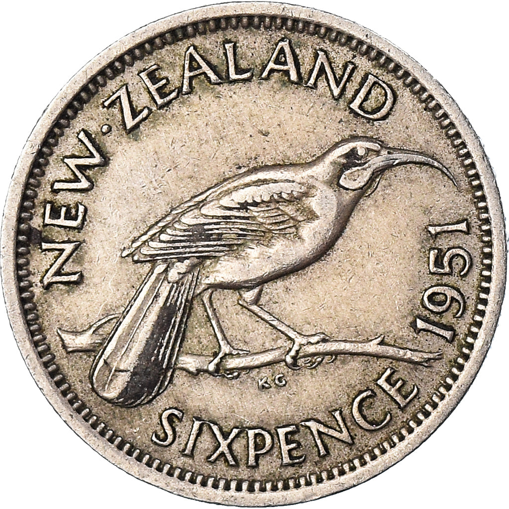 Coin, New Zealand, George VI, 6 Pence, 1951, EF(40-45), Copper-nickel, KM:16