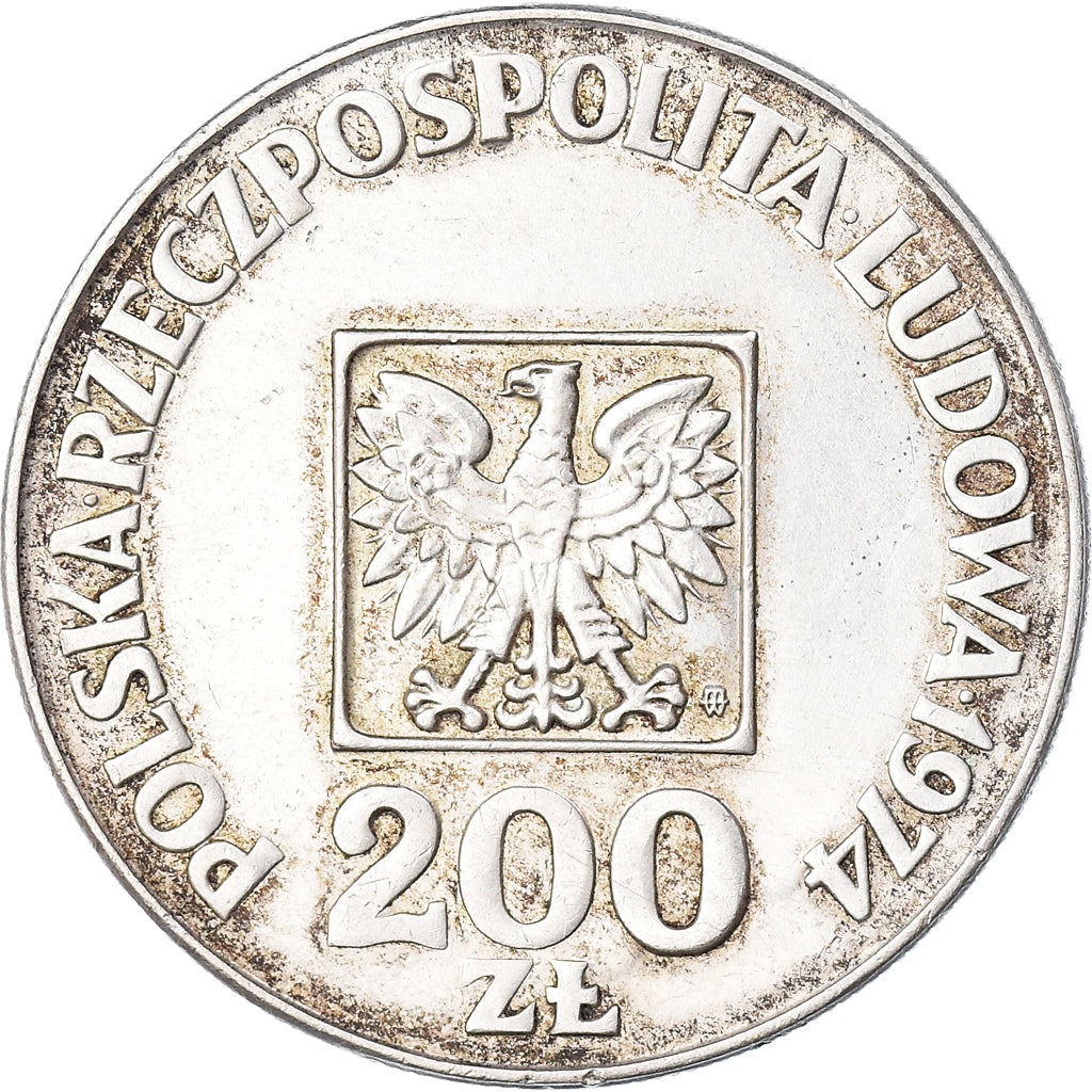 Coin, Poland, 200 Zlotych, 1974, Warsaw, EF(40-45), Silver, KM:72