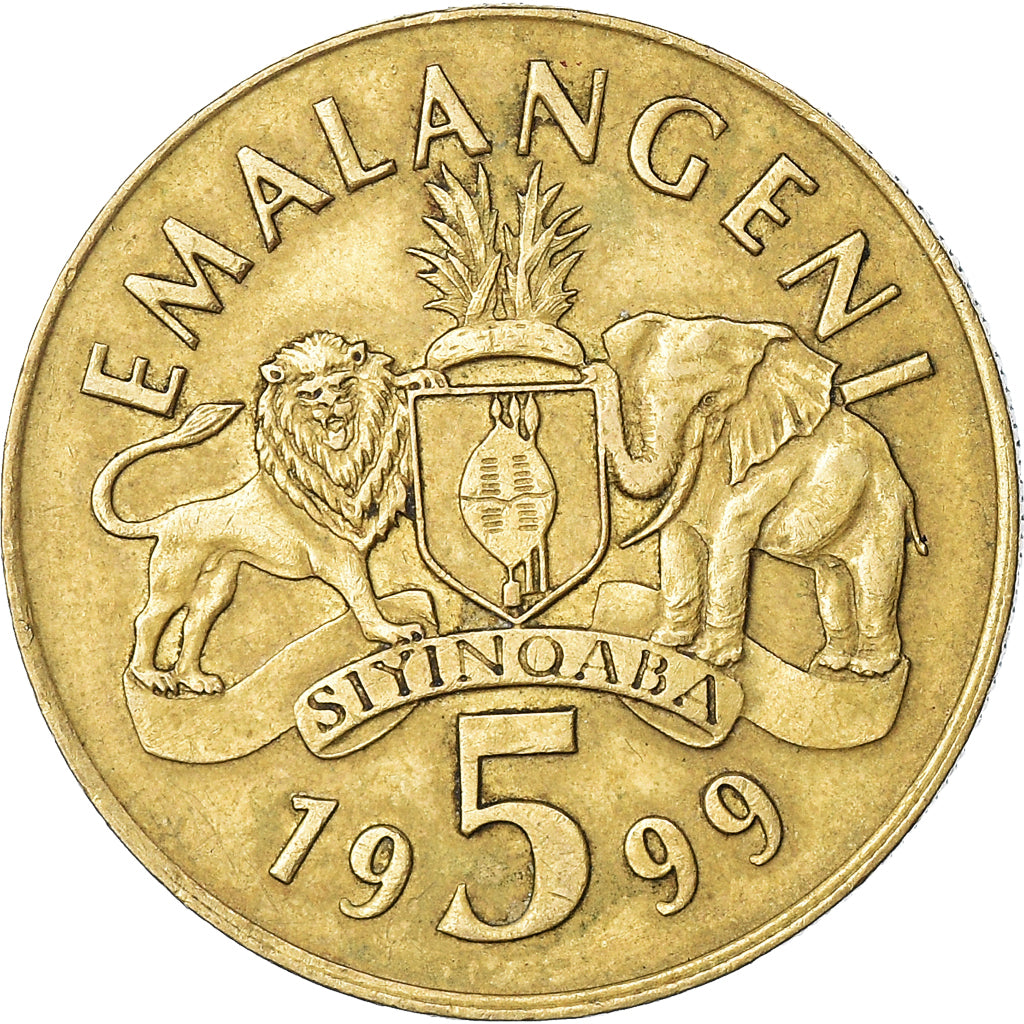 Coin, Swaziland, King Msawati III, 5 Emalangeni, 1999, EF(40-45), Brass, KM:47