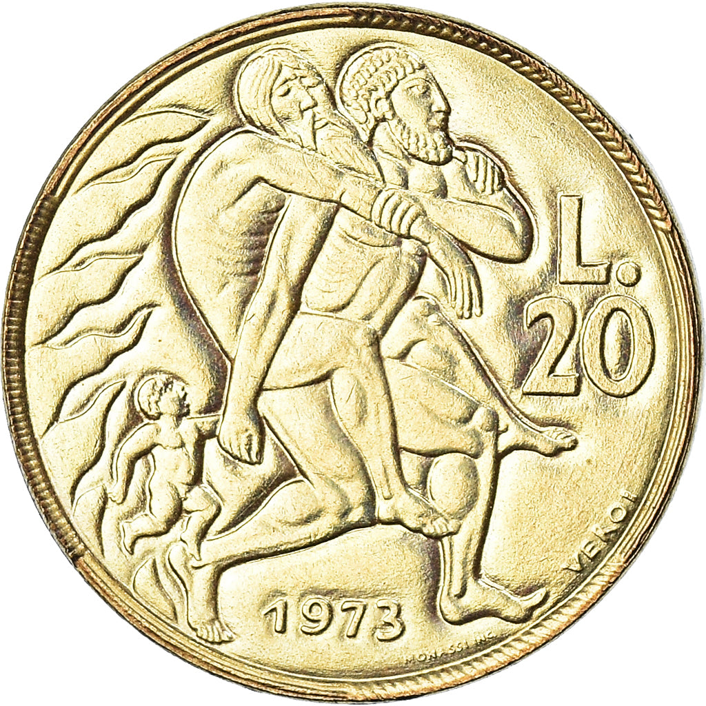 Munten, San Marino, 20 Lire, 1973, FDC, FDC, Aluminum-Bronze, KM:26