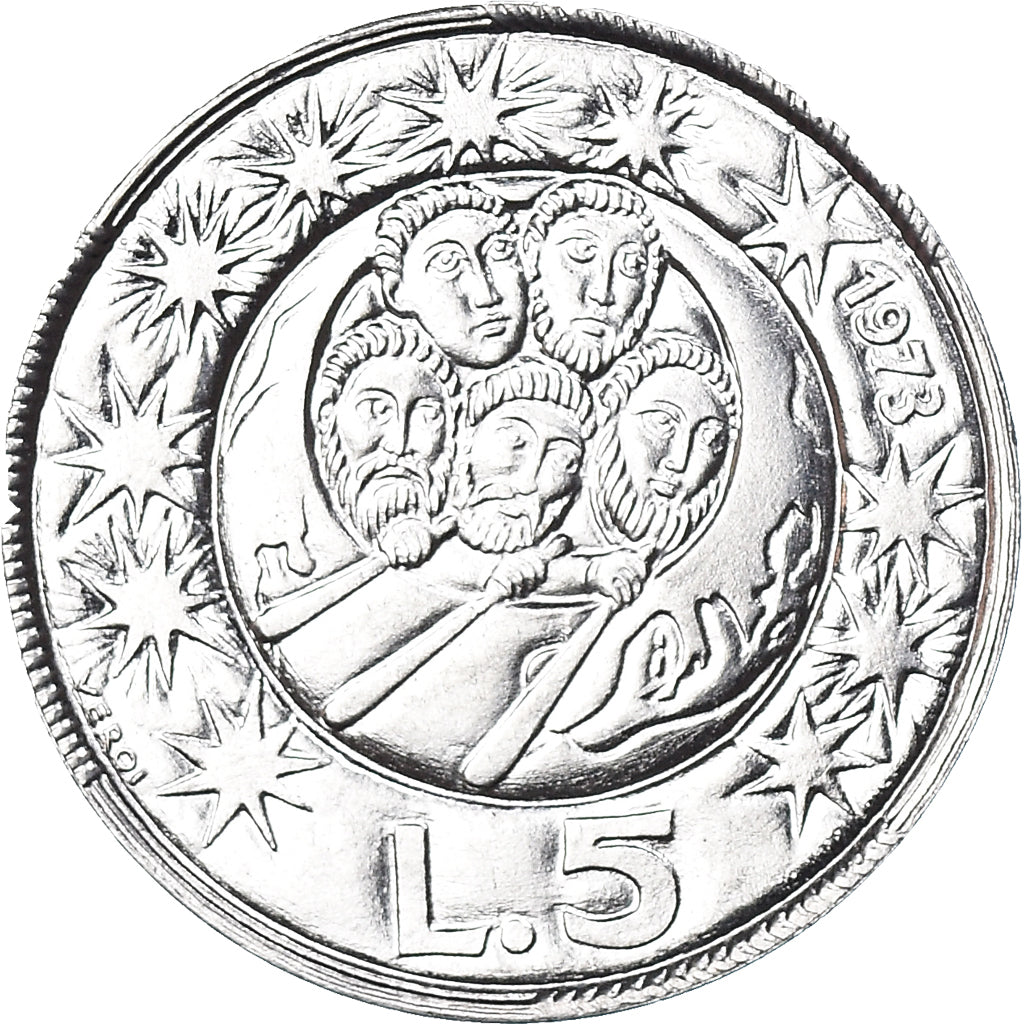 Moneta, San Marino, 5 Lire, 1973, Rome, FDC, MS(65-70), Aluminium, KM:24