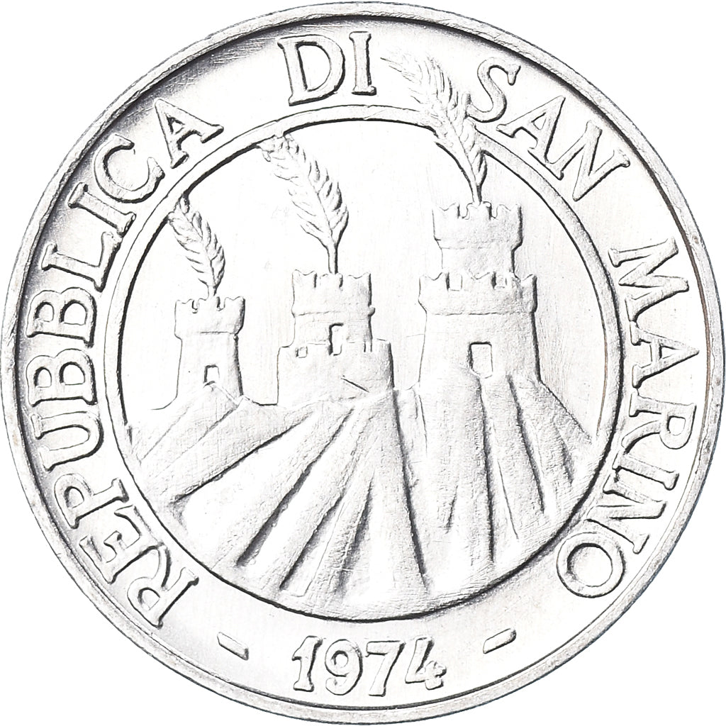 Coin, San Marino, 10 Lire, 1974, Rome, FDC, MS(65-70), Aluminum, KM:33