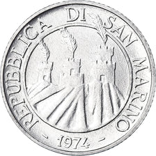 Coin, San Marino, 2 Lire, 1974, Rome, FDC, MS(65-70), Aluminum, KM:31