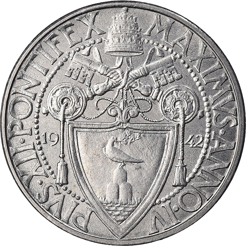 Moeda, CIDADE DO VATICANO, Pius XII, 2 Lire, 1942, Roma, MS(63), Aço