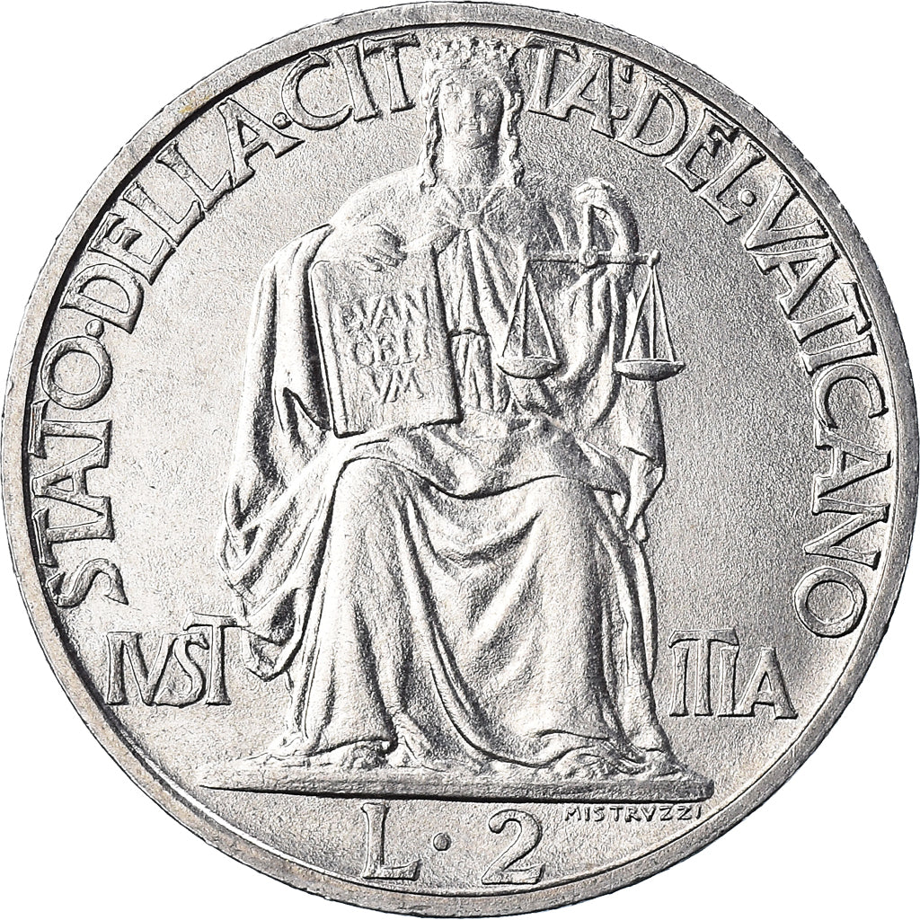 Moeda, CIDADE DO VATICANO, Pius XII, 2 Lire, 1942, Roma, MS(63), Aço
