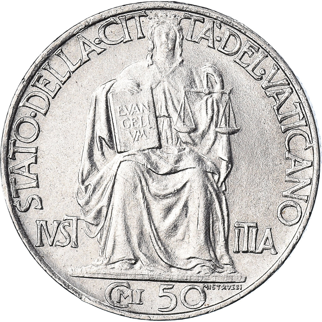 Coin, VATICAN CITY, Pius XII, 50 Centesimi, 1942, Roma, MS(63), Stainless Steel
