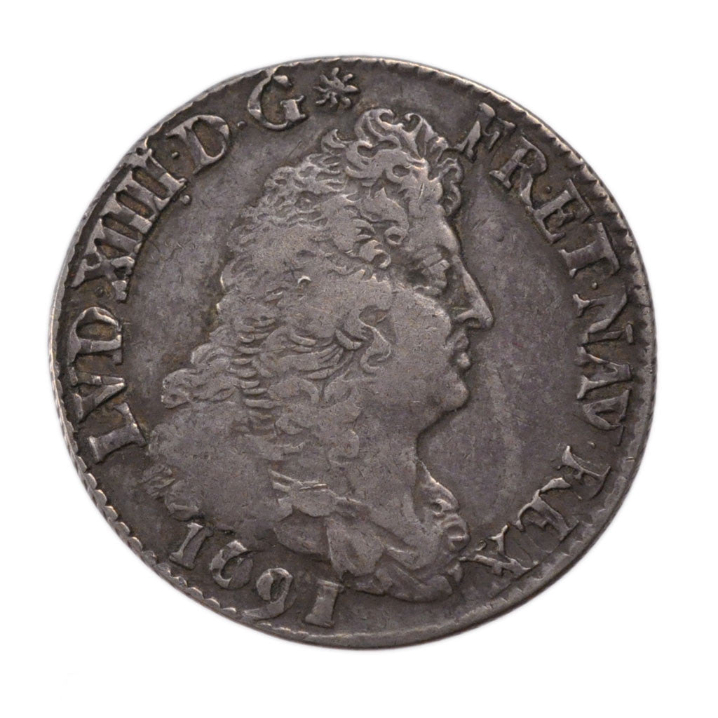 FRANCE, 1/4 Écu aux 8 L, 1/4 ECU, 1691, Paris, KM #270.1, EF(40-45), Silver, ...