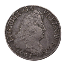 FRANCE, 1/4 Écu aux 8 L, 1/4 ECU, 1691, Paris, KM #270.1, EF(40-45), Silver, ...