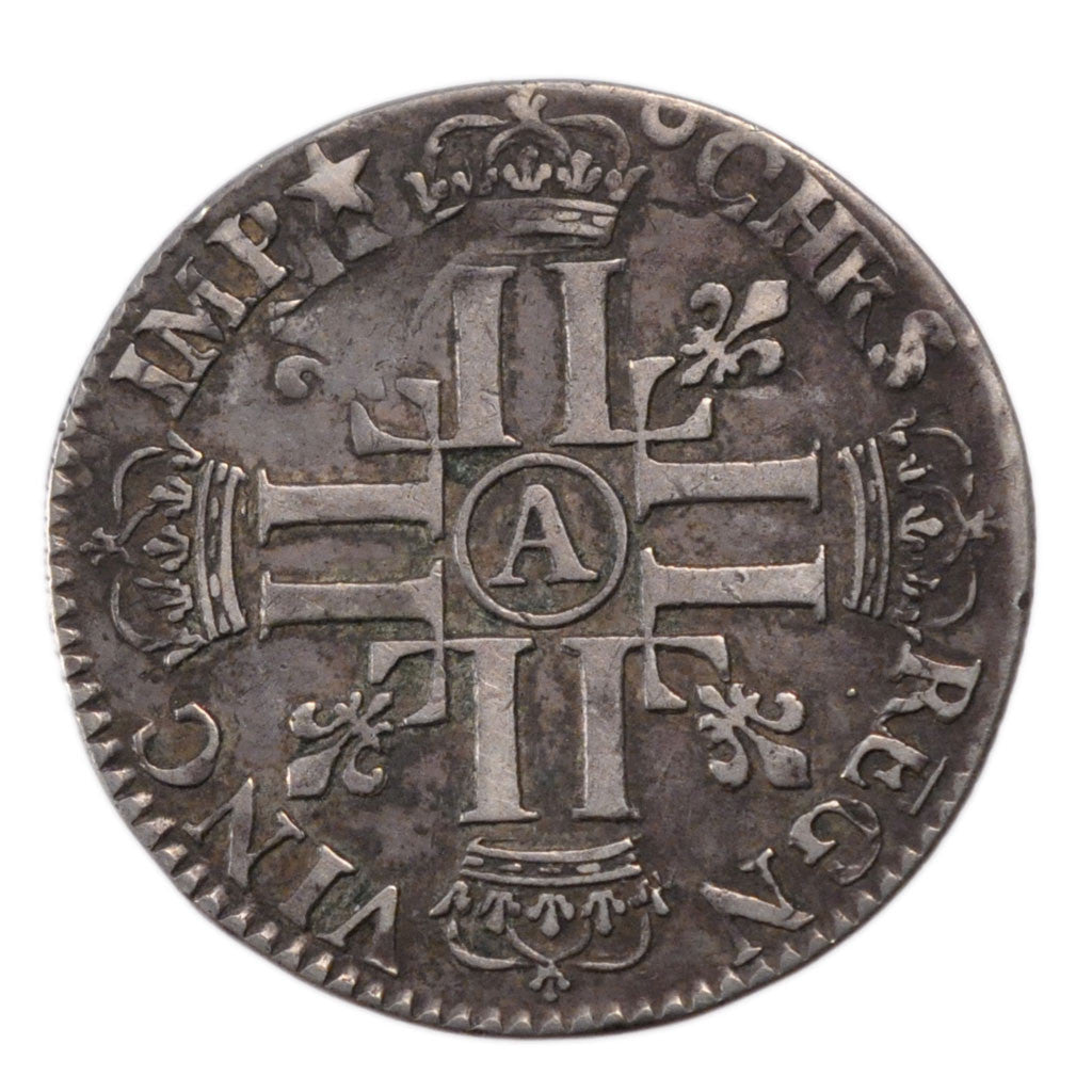 FRANCE, 1/4 Écu aux 8 L, 1/4 ECU, 1691, Paris, KM #270.1, EF(40-45), Silver, ...