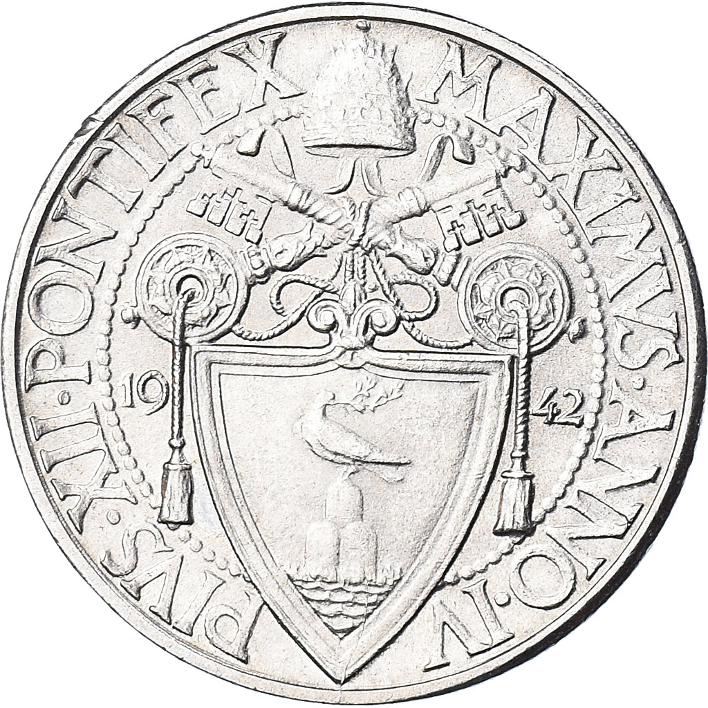 Coin, VATICAN CITY, Pius XII, 20 Centesimi, 1942, Roma, MS(63), Stainless Steel