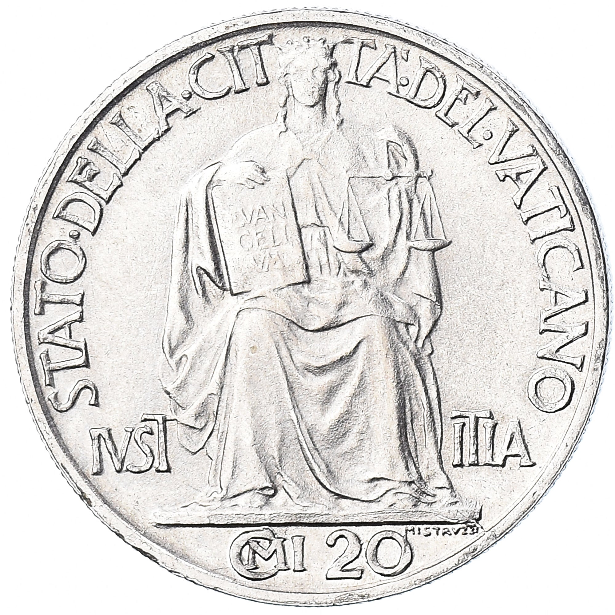 Coin, VATICAN CITY, Pius XII, 20 Centesimi, 1942, Roma, MS(63), Stainless Steel