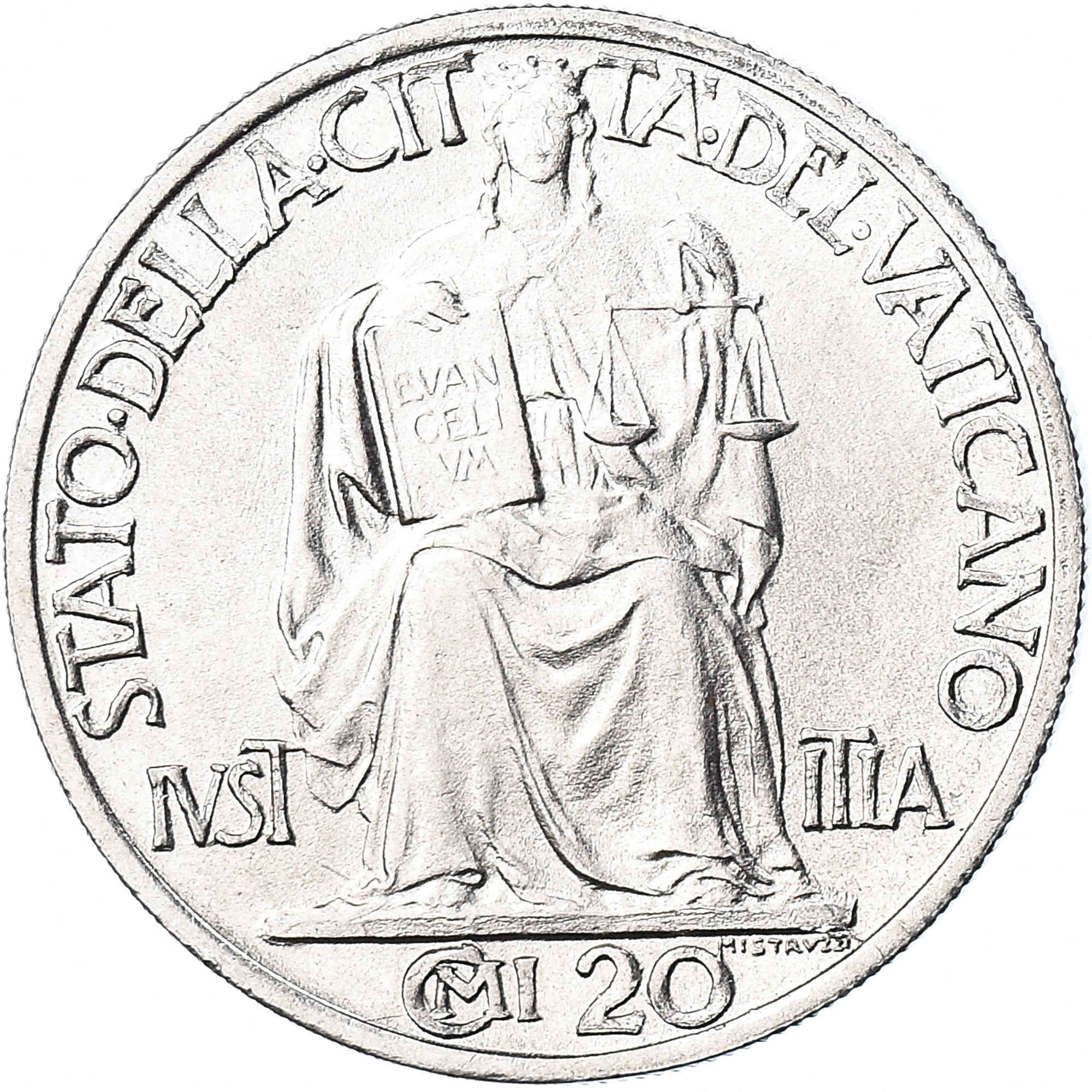 Coin, VATICAN CITY, Pius XII, 20 Centesimi, 1942, Roma, MS(63), Stainless Steel