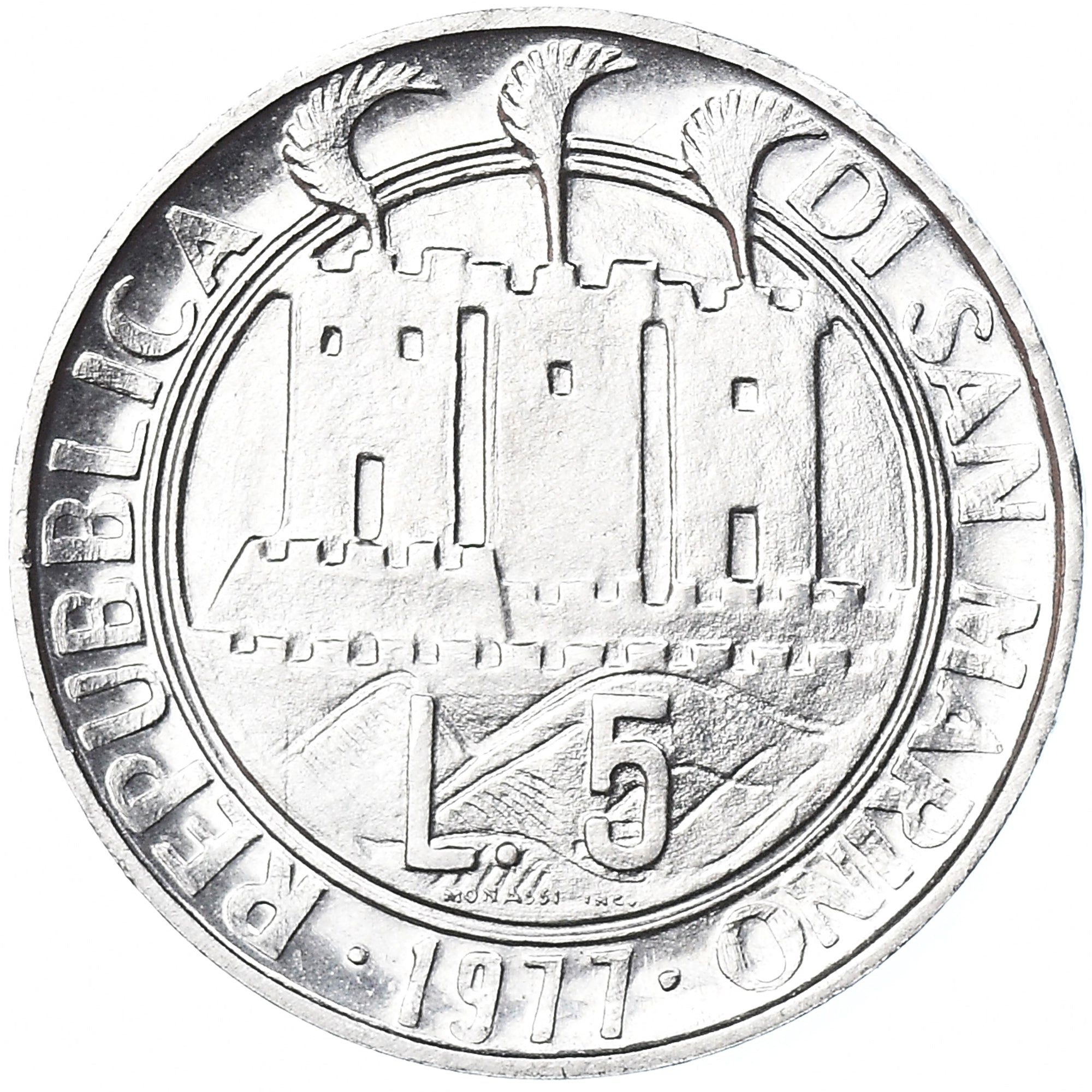Coin, San Marino, 5 Lire, 1977, Rome, FDC, MS(65-70), Aluminum, KM:65