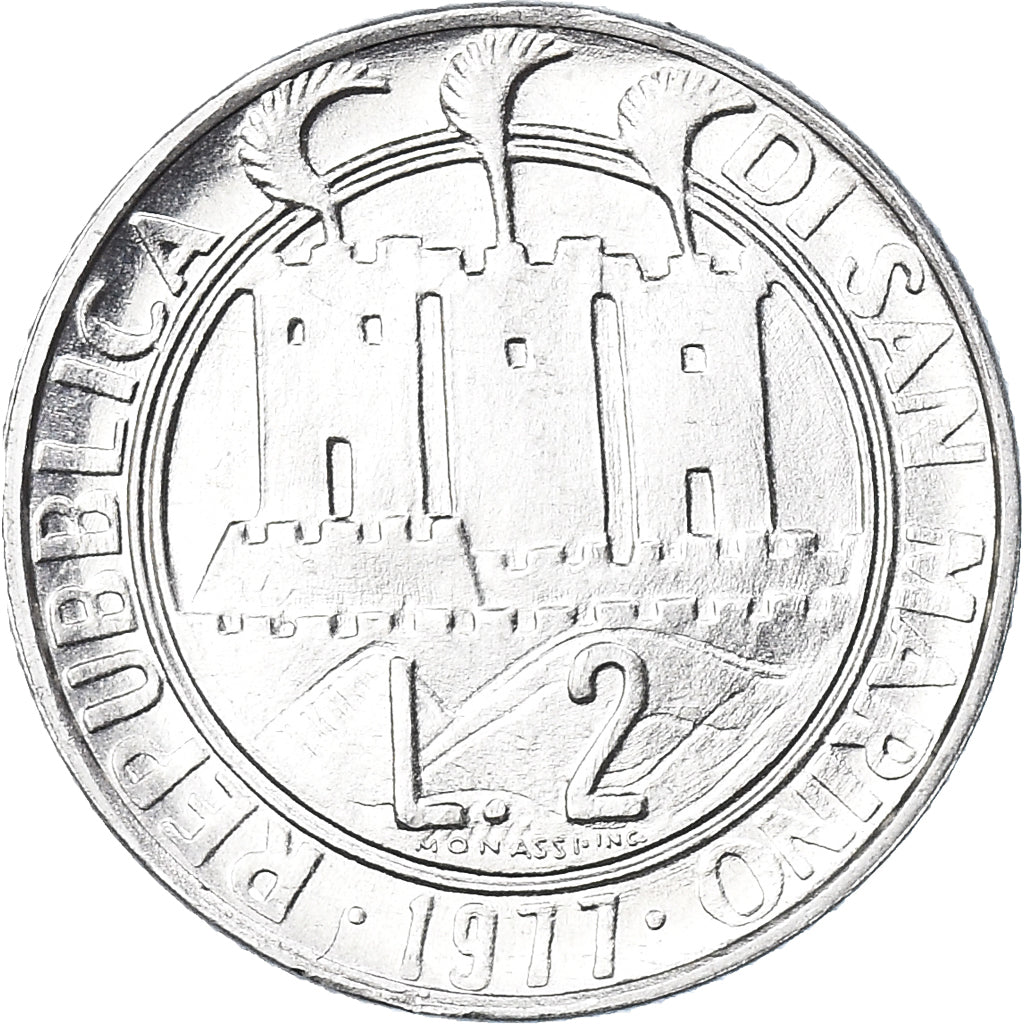 Moneda, San Marino, 2 Lire, 1977, Rome, FDC, FDC, Aluminio, KM:64