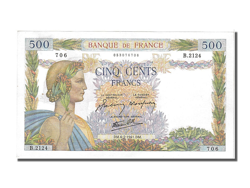 France, 500 Francs, 500 F 1940-1944 ''La Paix'', 1941, KM #95b, 1941-02-06,...