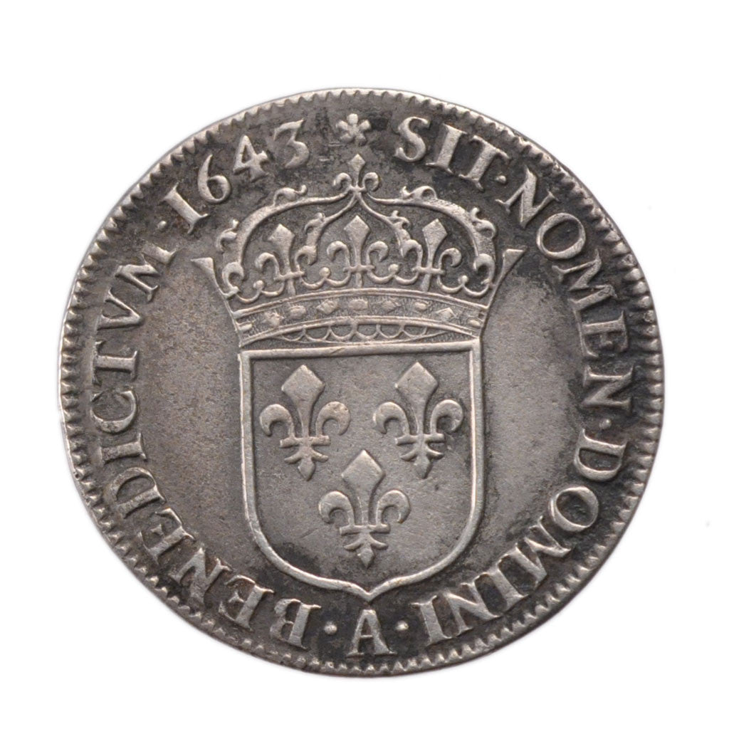 FRANCE, 1/4 Écu 2e poinçon de Warin, buste drapé et cuirassé, 1/4 ECU, 1643, Par
