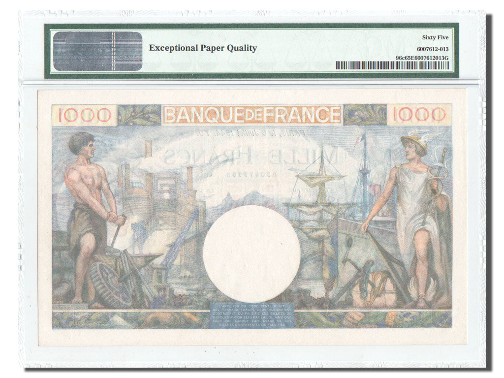 France, 1000 Francs, 6.7.1944, KM:96c, PMG Gem UNC 65