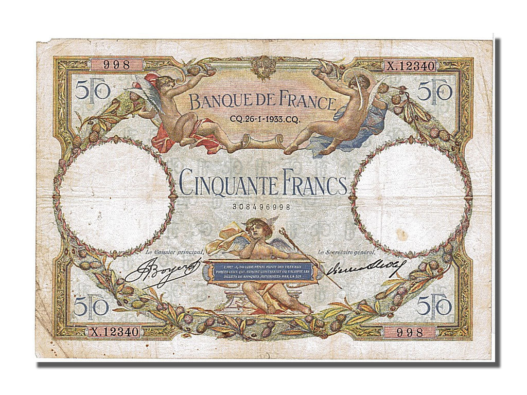 Francia, 50 Francs, 50 F 1927-1934 ''Luc Olivier Merson'', 1933, KM:80b, 1933...