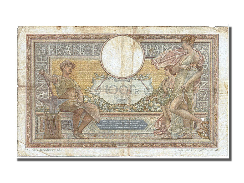 France, 100 Francs, 100 F 1908-1939 ''Luc Olivier Merson'', 1938, KM #86b,...