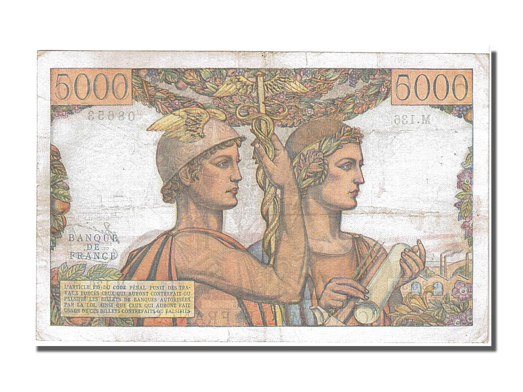France, 5000 Francs, 5 000 F 1949-1957 ''Terre et Mer'', 1953, KM #131c,...