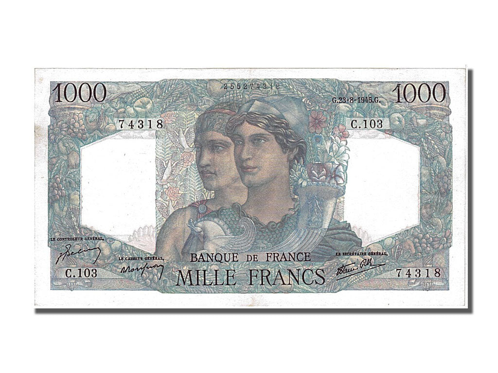 France, 1000 Francs, 1 000 F 1945-1950 ''Minerve et Hercule'', 1945, KM #130a,..