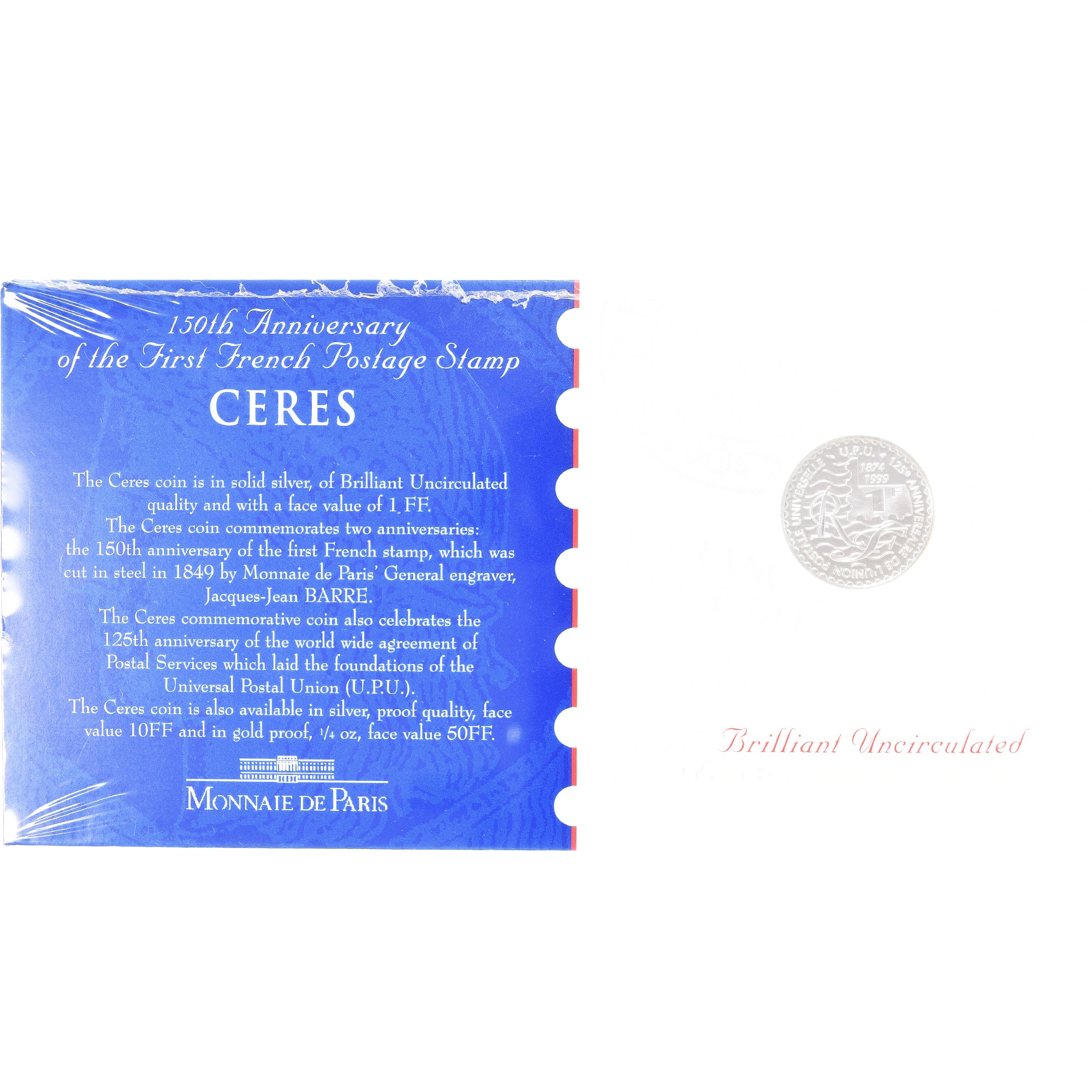 Coin, France, Universal Postal Union, Franc, 1999, Paris, BU, MS(65-70), Silver