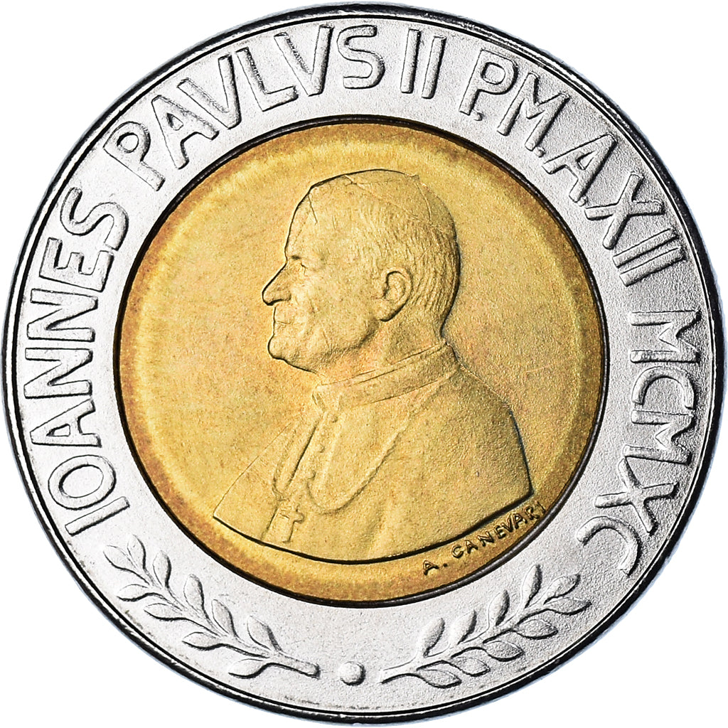 Coin, VATICAN CITY, John Paul II, 500 Lire, 1990, FDC, MS(65-70), Bi-Metallic