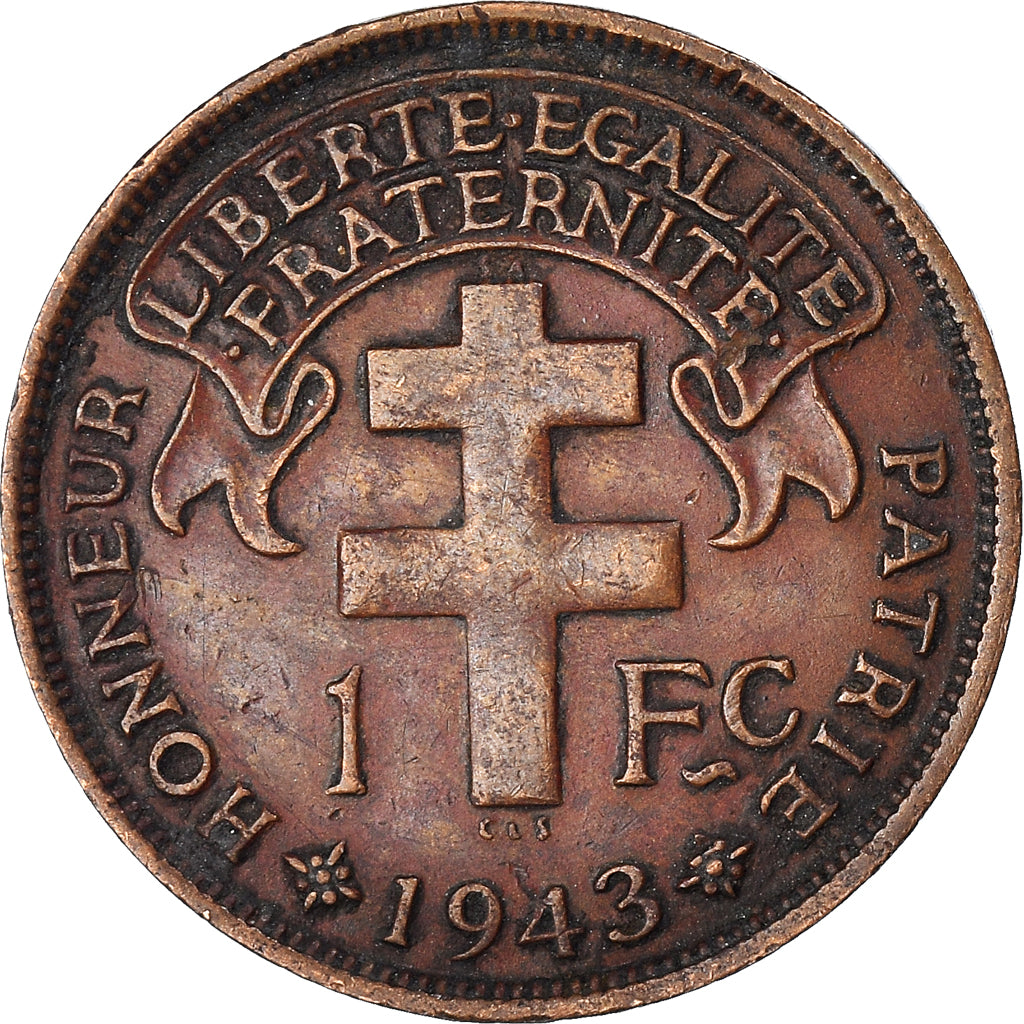 Coin, Madagascar, Franc, 1943, Pretoria, EF(40-45), Bronze, KM:2