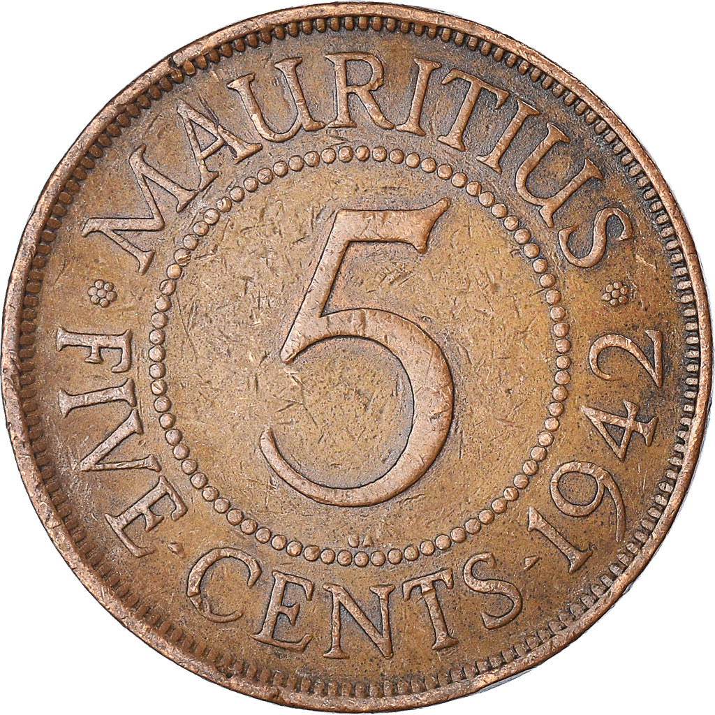 Moneta, Mauritius, George VI, 5 Cents, 1942, Pretoria, BB, Bronzo, KM:20