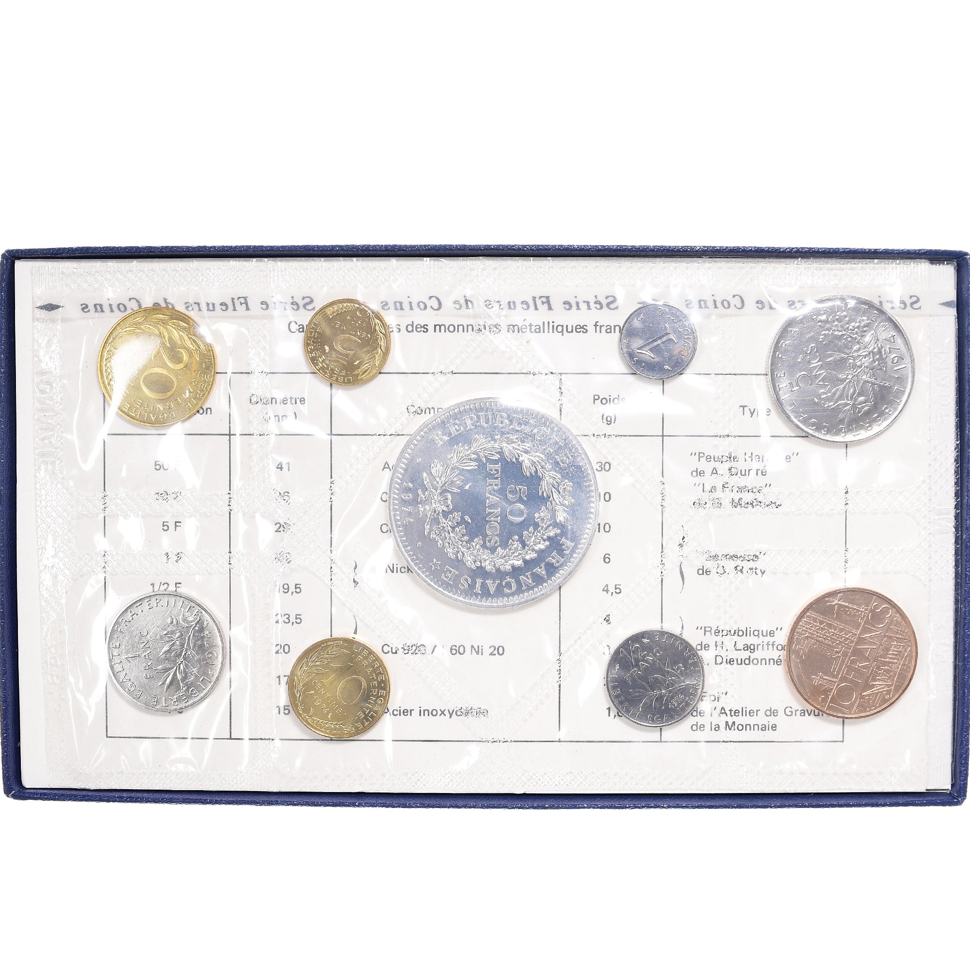 Coin, France, Set francs., 1974, Paris, FDC, MS(65-70), Gadoury:page 287