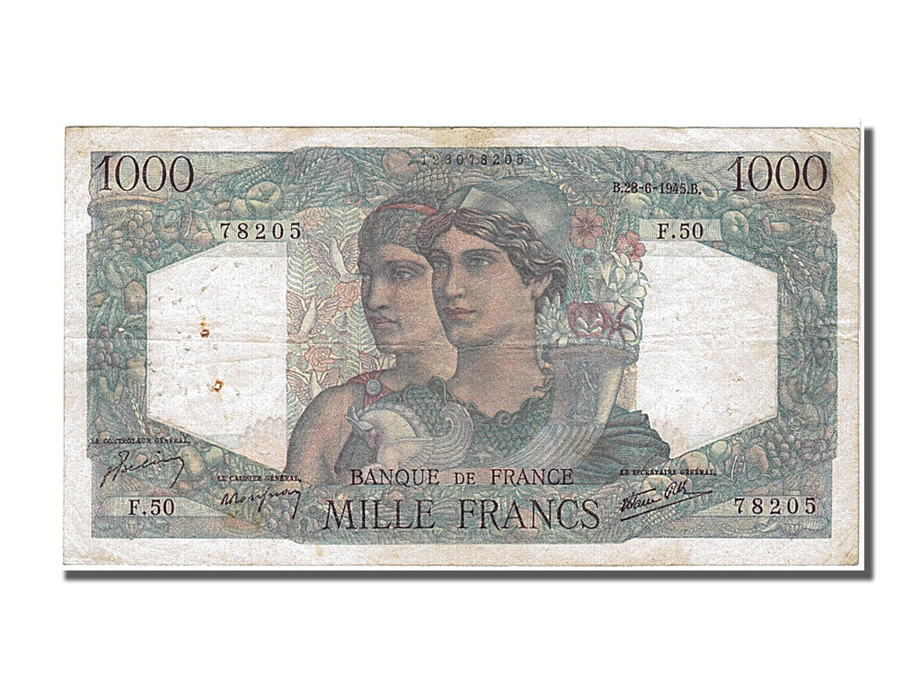 France, 1000 Francs, 1 000 F 1945-1950 ''Minerve et Hercule'', 1945, KM #130a,..