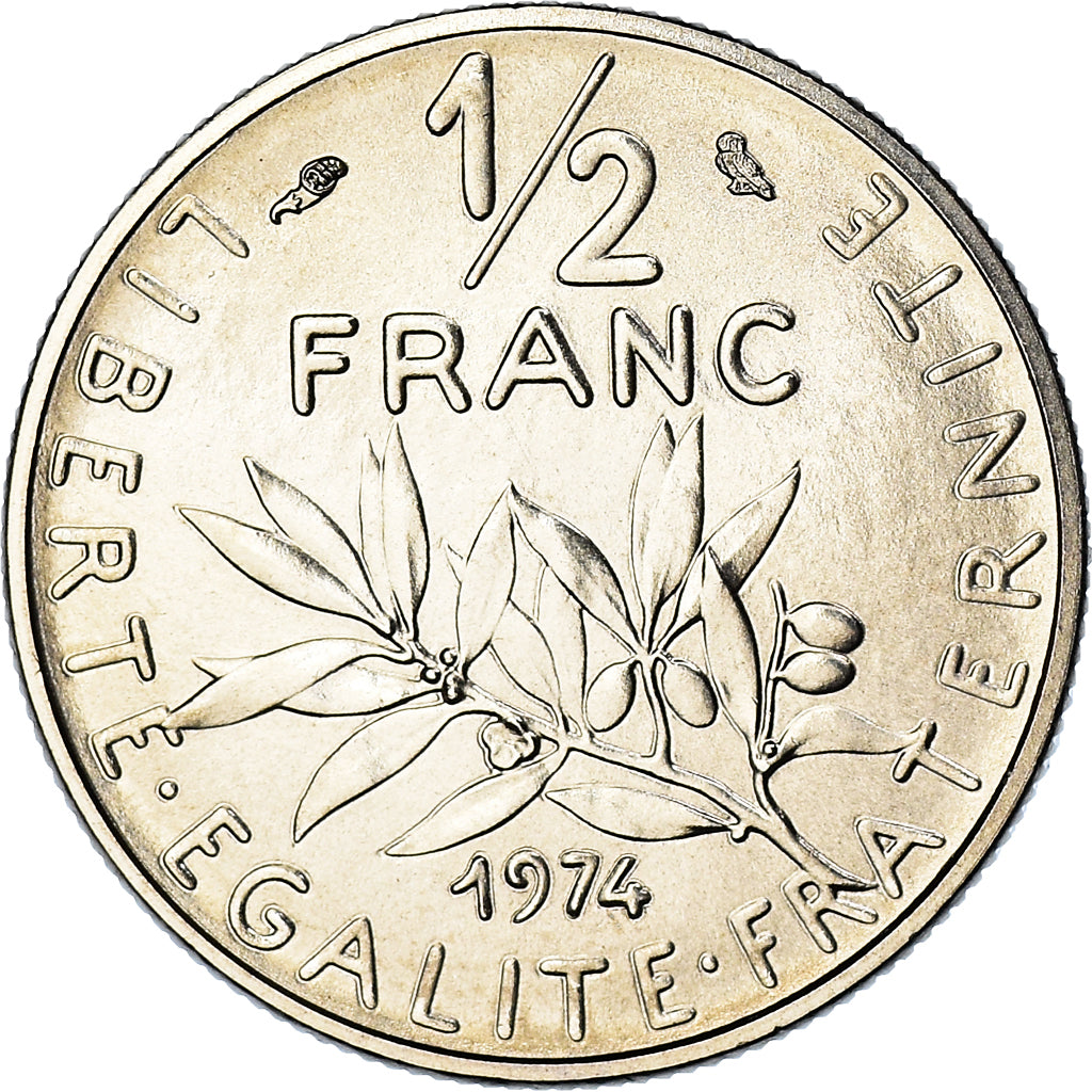 Moeda, França, Semeuse, 1/2 Franc, 1974, Paris, FDC, MS(65-70), Níquel