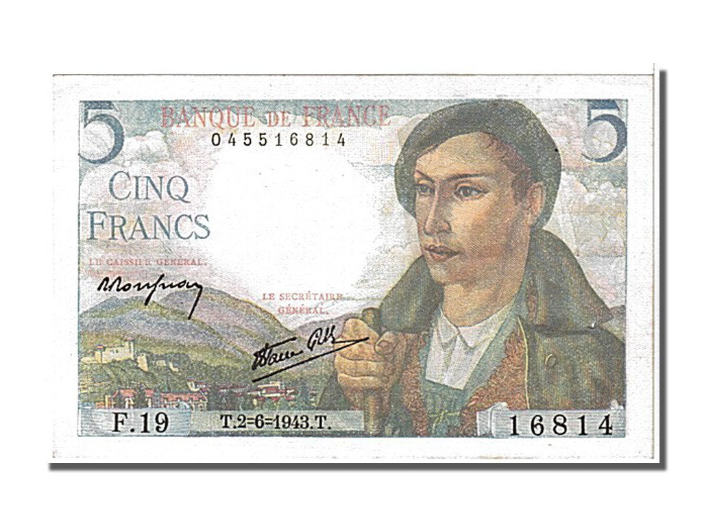 France, 5 Francs, 5 F 1943-1947 ''Berger'', 1943, KM #98a, 1943-06-02, UNC(63),.