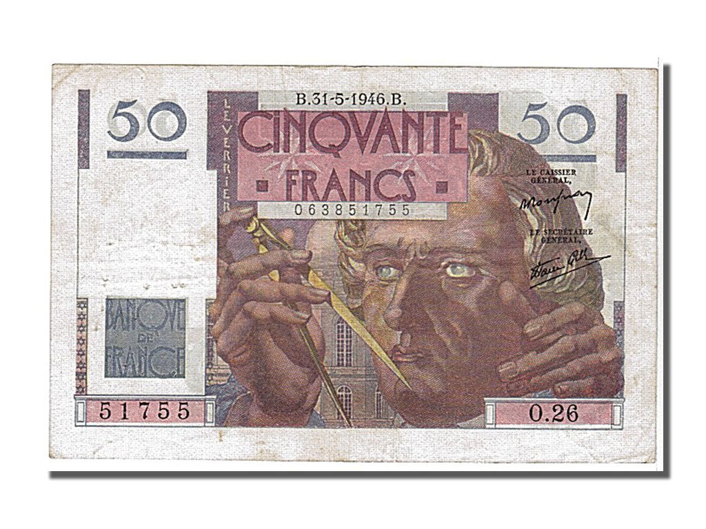 France, 50 Francs, 50 F 1946-1951 ''Le Verrier'', 1946, KM #127a, 1946-05-31,...