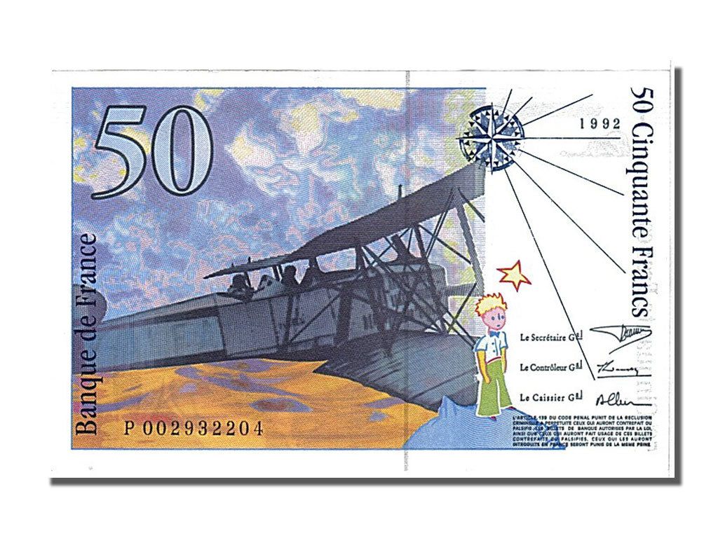 France, 50 Francs, 50 F 1992-1999 ''St Exupéry'', 1992, KM #157a, UNC(65-70), P,