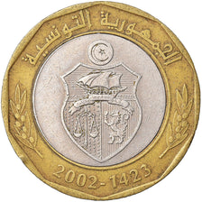 Coin, Tunisia, 5 Dinars, 2002, EF(40-45), Bi-Metallic, KM:444