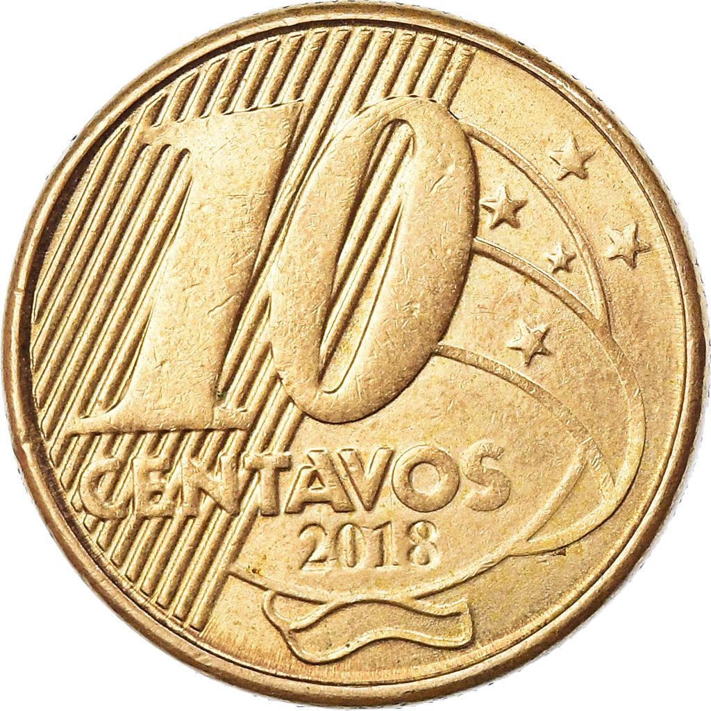 Moneta, Brazylia, 10 Centavos, 2018, EF(40-45), Stal nierdzewna, KM:649