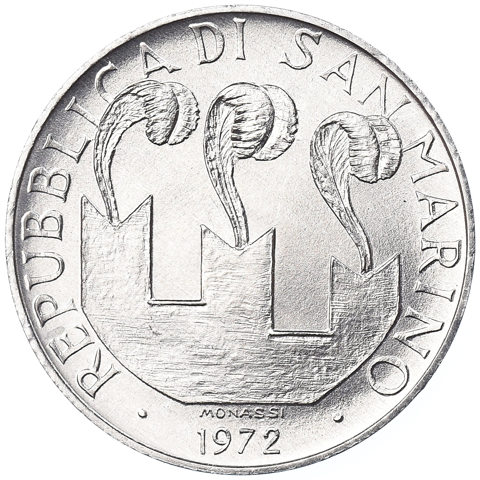 Moeda, San Marino, 10 Lire, 1972, Rome, MS(65-70), Alumínio, KM:17