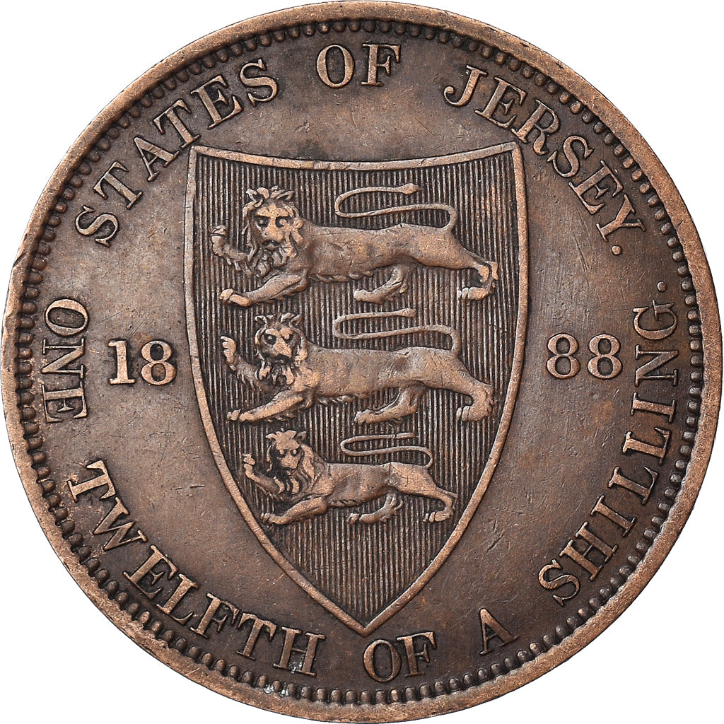 Moneta, Jersey, Victoria, 1/12 Shilling, 1888, BB+, Bronzo, KM:8