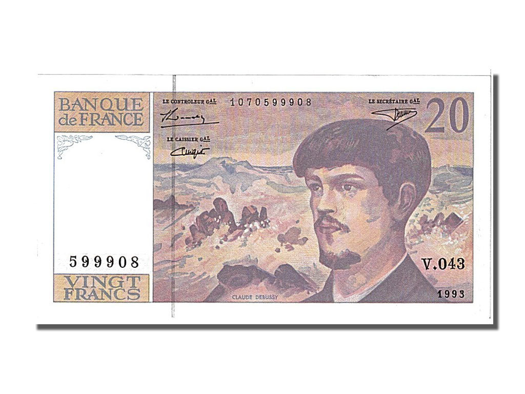 Banknote, France, 20 Francs, 20 F 1980-1997 ''Debussy'', 1993, UNC(65-70)