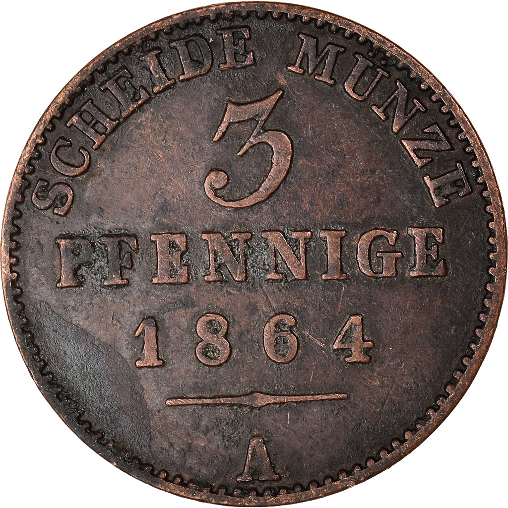 Coin, German States, REUSS-SCHLEIZ, Heinrich LXVII, 3 Pfennig, 1864, Berlin